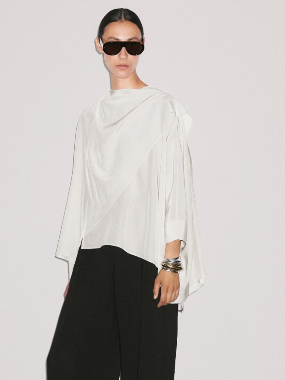 Massimo Dutti Fluid Cape Top Ecru Ivory XS-S NWT 5136/886/712 - Picture 2 of 9